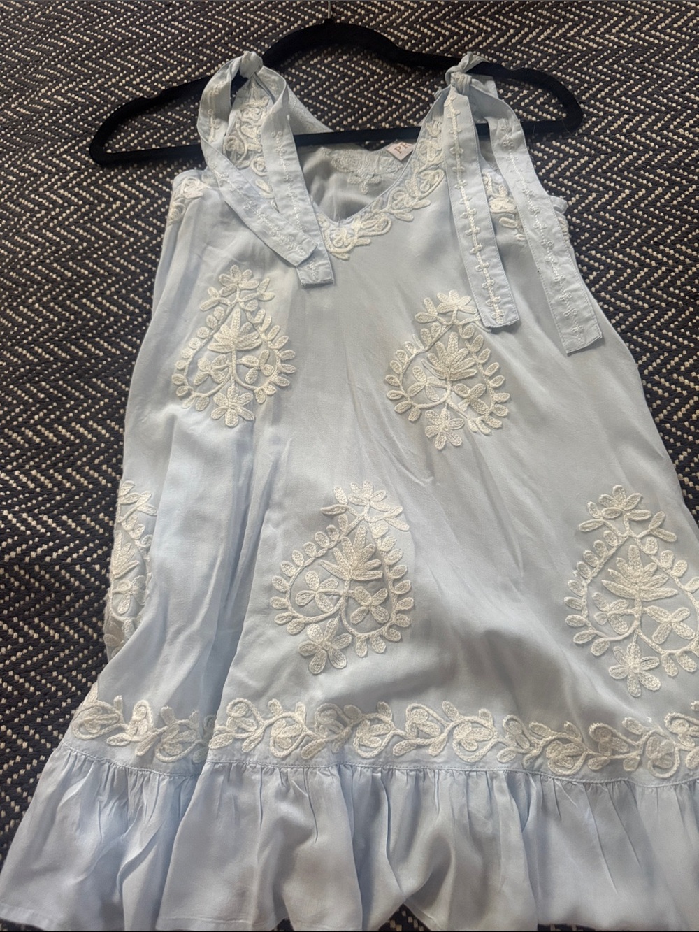 Girls Light Blue Embroidered Tie-Strap Swim Coverup